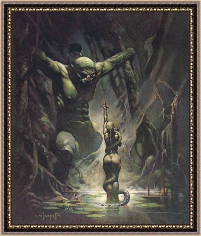 Framed Frank Frazetta swamp ogre painting