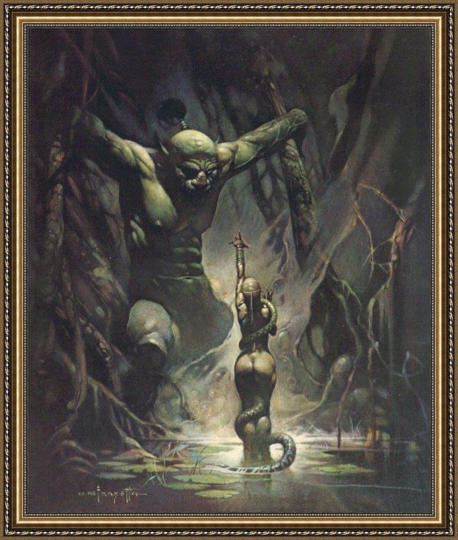 Framed Frank Frazetta swamp ogre painting