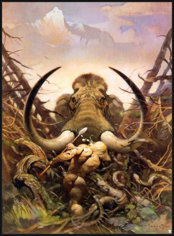 Framed Frank Frazetta the mammoth painting