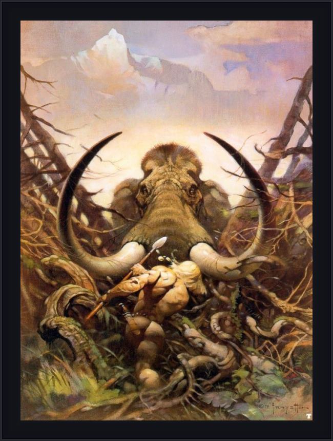 Framed Frank Frazetta the mammoth painting