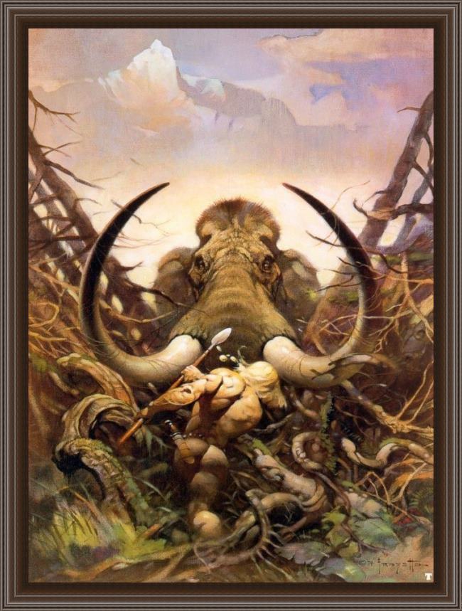 Framed Frank Frazetta the mammoth painting