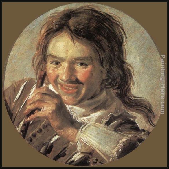 Framed Frans Hals boy holding a flute (hearing) painting