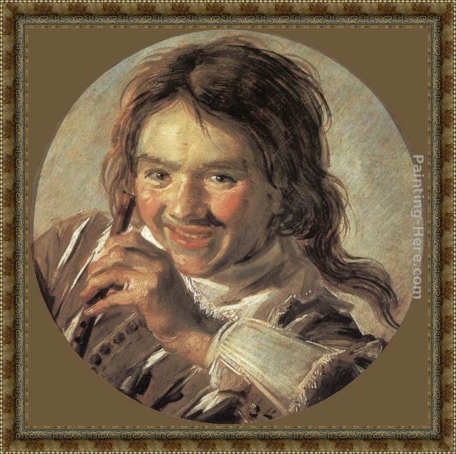 Framed Frans Hals boy holding a flute (hearing) painting