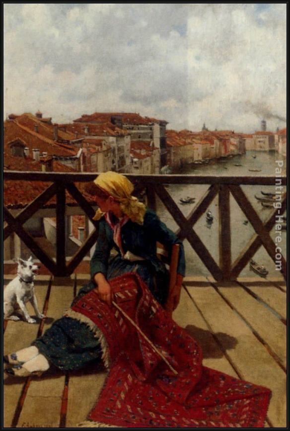 Framed Franz Leo Ruben a distraction on the accademia bridge, venice painting