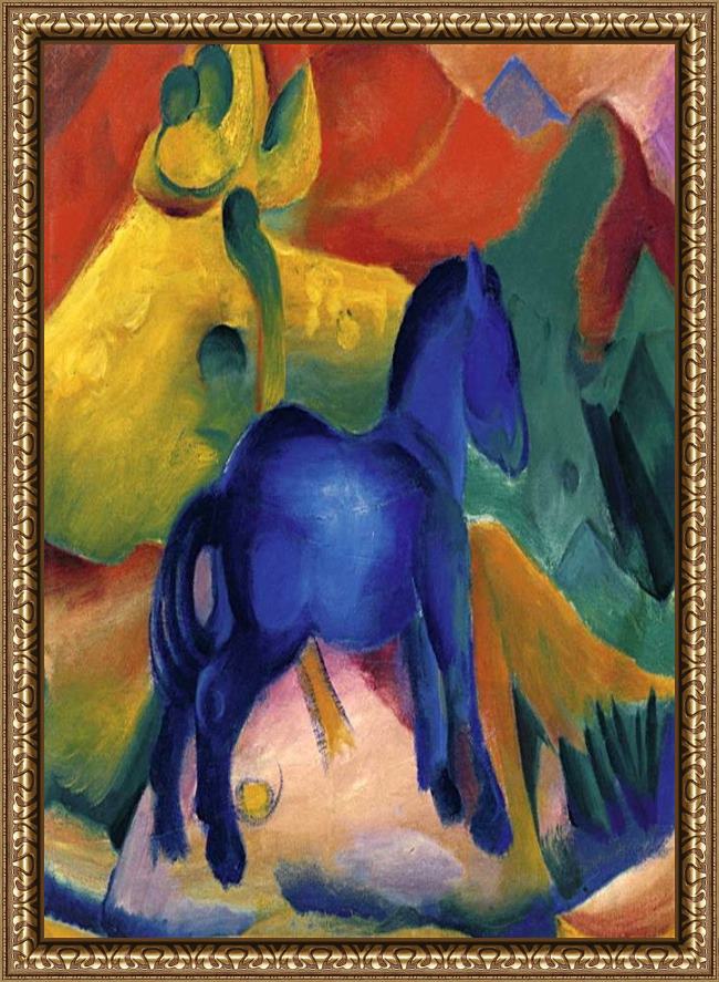 Framed Franz Marc blue horses painting