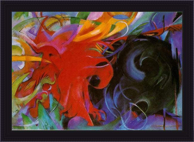 Framed Franz Marc fighting forms painting