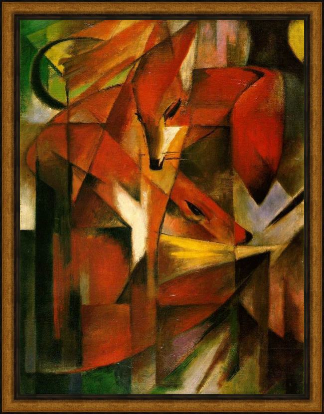 Framed Franz Marc foxes painting