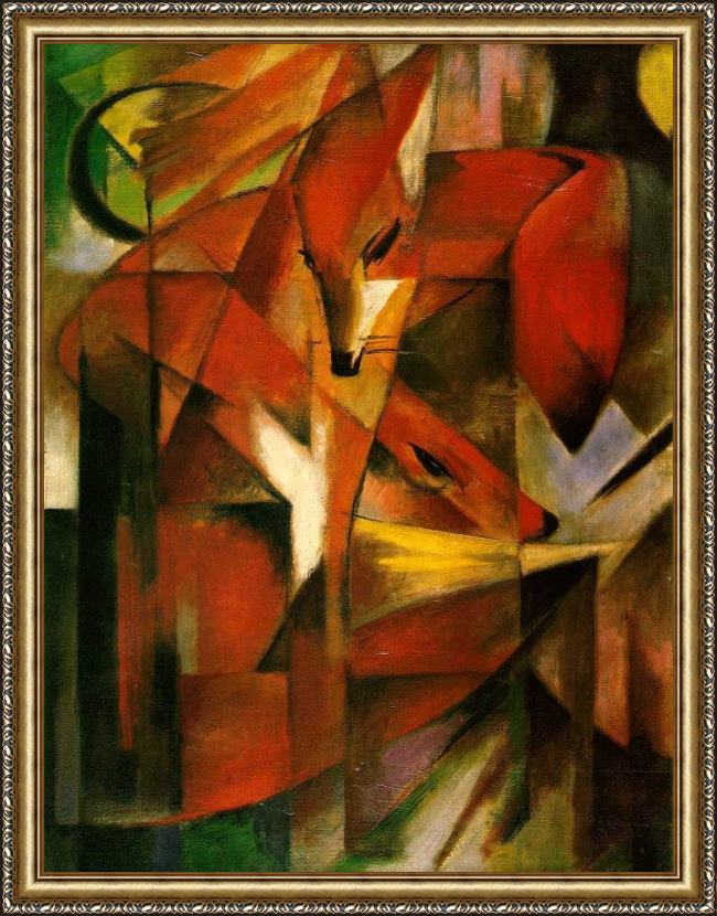 Framed Franz Marc foxes painting