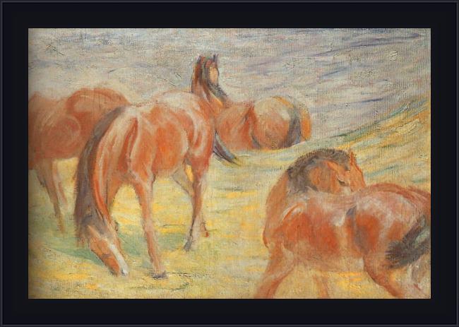Framed Franz Marc grazing horses i painting