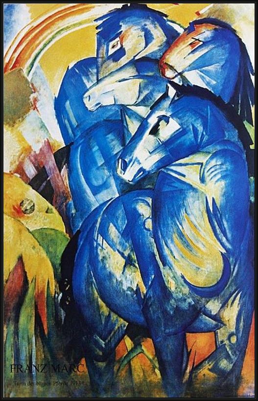 Framed Franz Marc group of horses painting