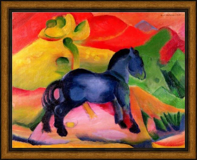 Framed Franz Marc little blue horse painting