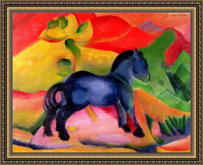 Framed Franz Marc little blue horse painting