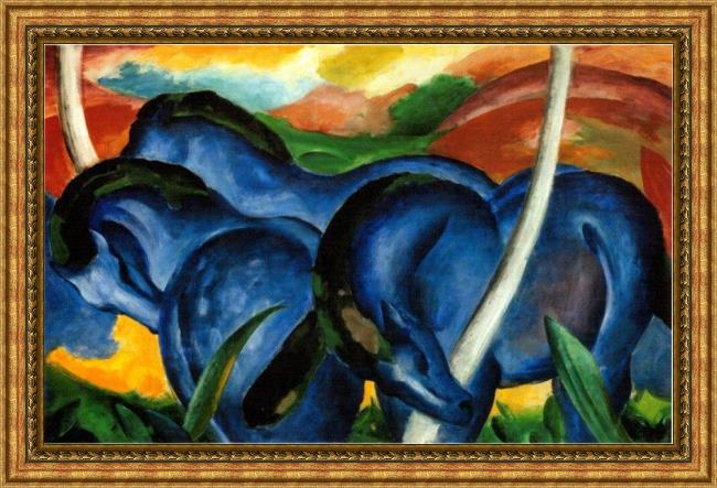 Framed Franz Marc the large blue horses painting