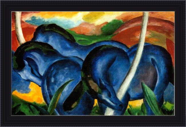 Framed Franz Marc the large blue horses painting