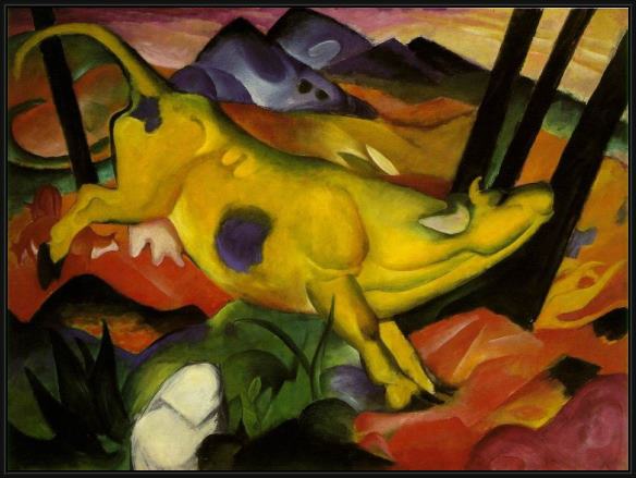 Framed Franz Marc yellow cow painting