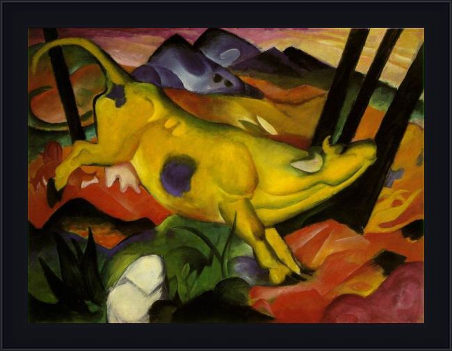 Framed Franz Marc yellow cow painting