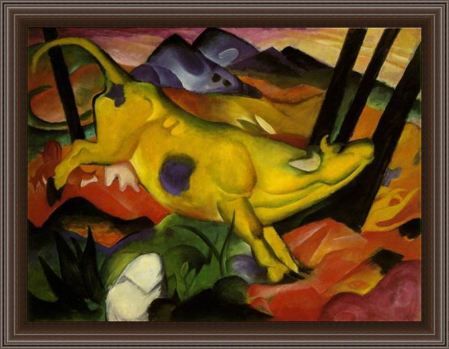 Framed Franz Marc yellow cow painting