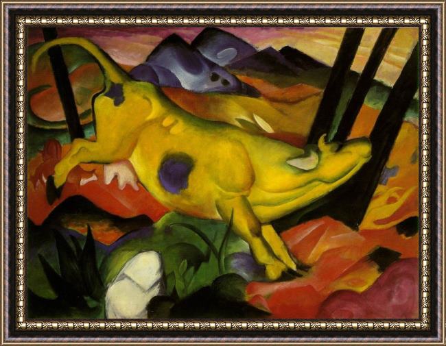 Framed Franz Marc yellow cow painting