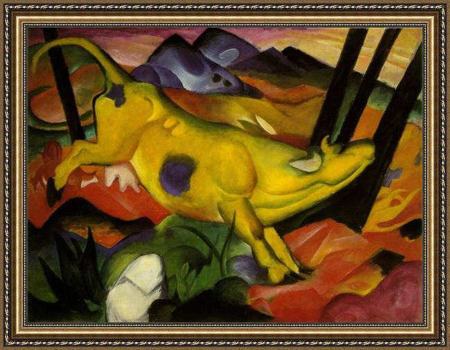 Framed Franz Marc yellow cow painting