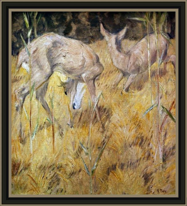 Framed Franz Marc zwei rehe im schilf painting