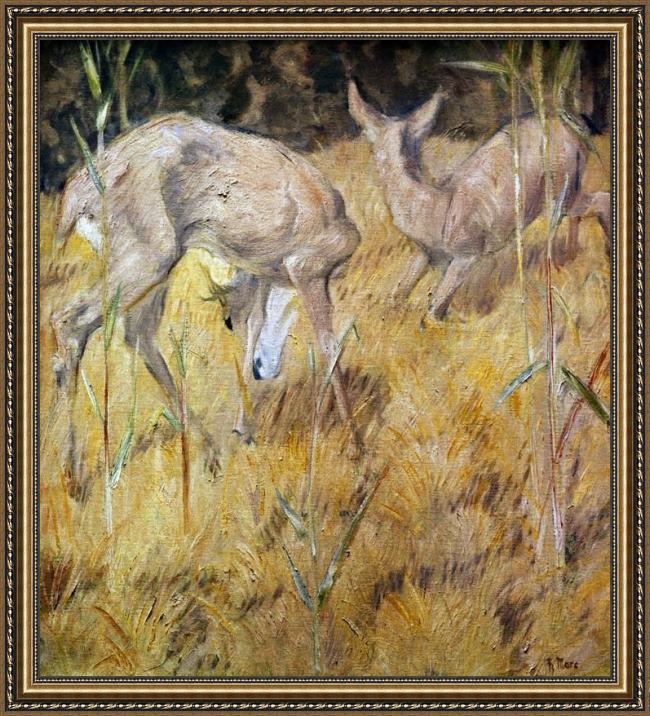 Framed Franz Marc zwei rehe im schilf painting