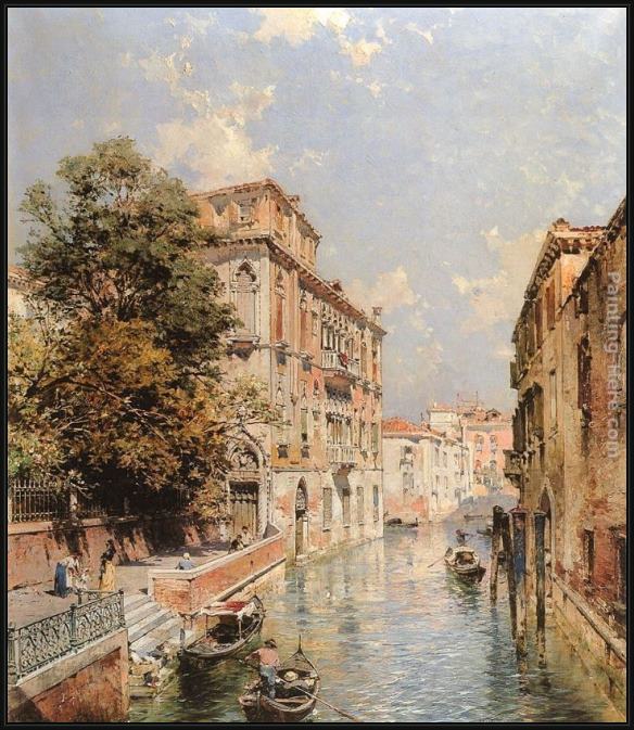 Framed Franz Richard Unterberger a view in venice, rio s. marina painting