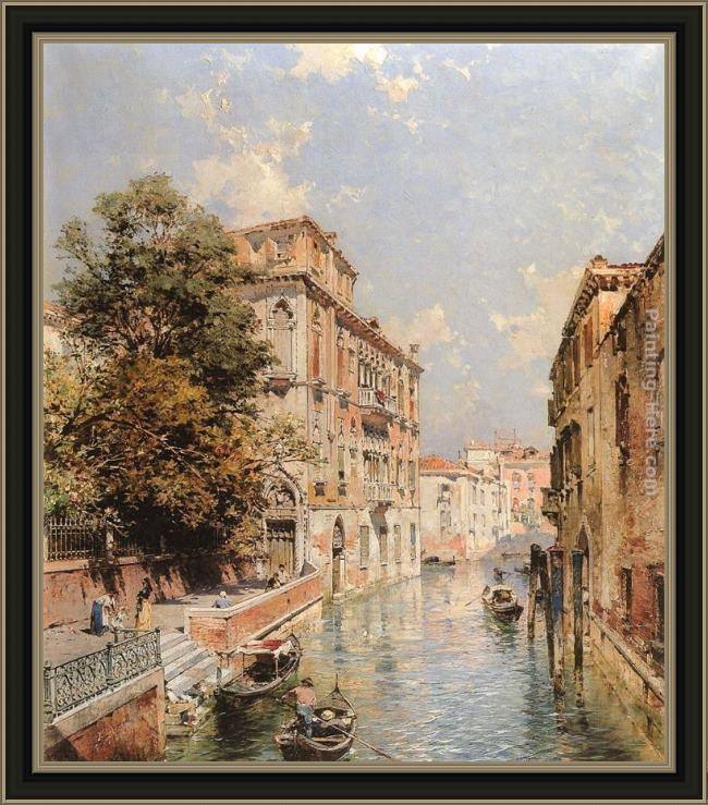 Framed Franz Richard Unterberger a view in venice, rio s. marina painting