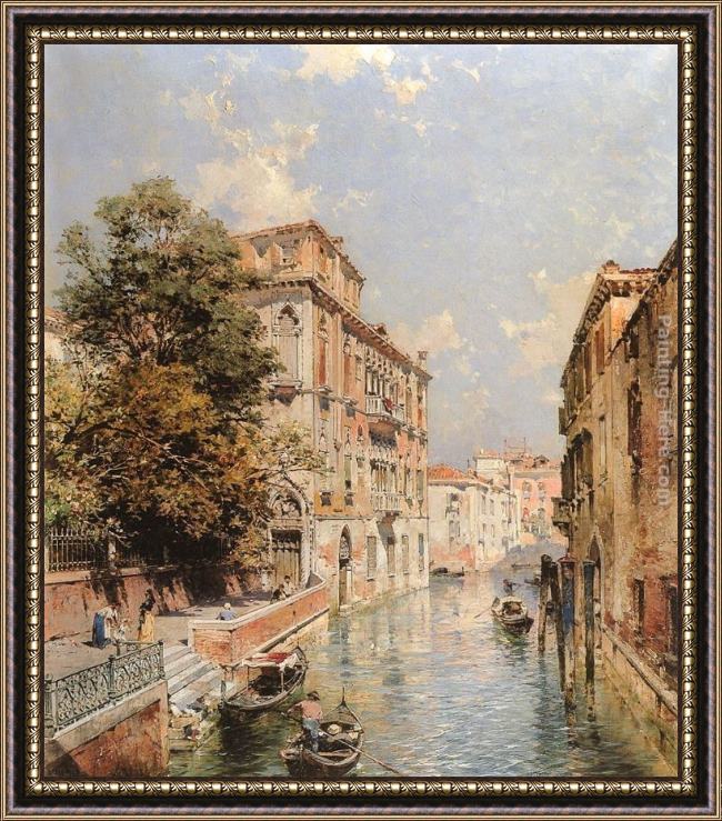 Framed Franz Richard Unterberger a view in venice, rio s. marina painting