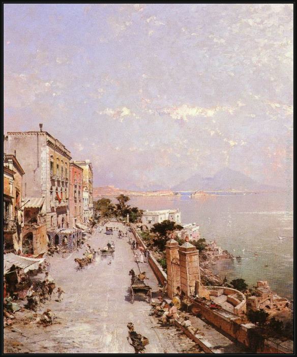 Framed Franz Richard Unterberger a view of posilippo, naples painting