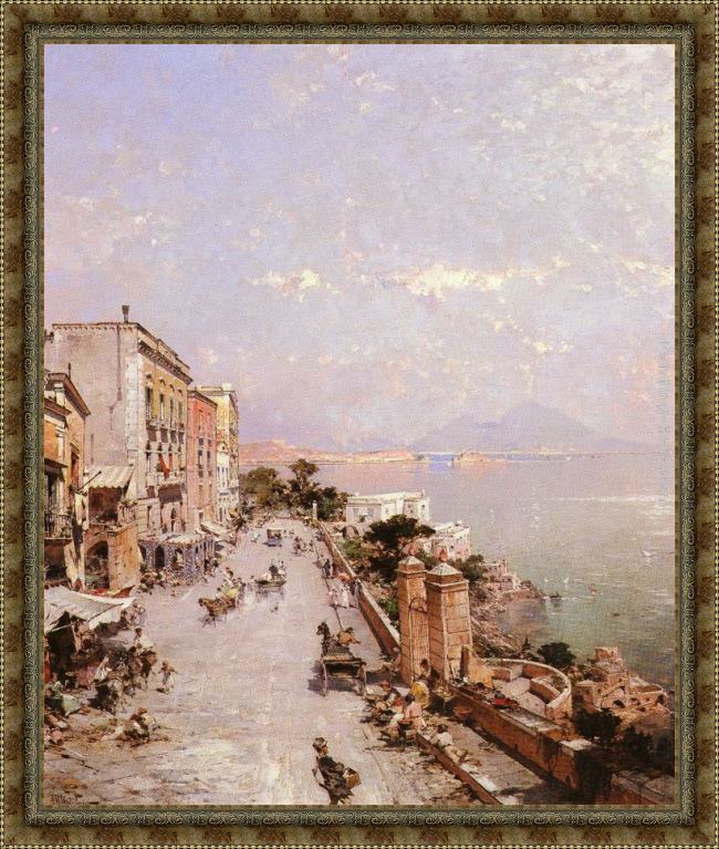 Framed Franz Richard Unterberger a view of posilippo, naples painting