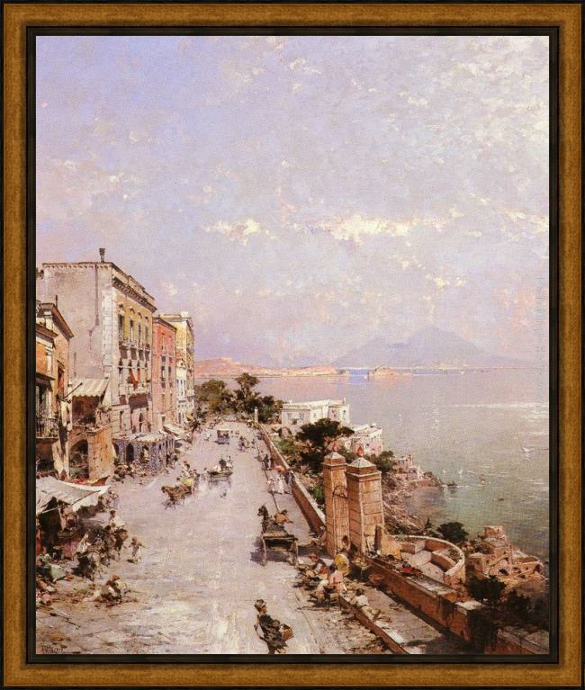 Framed Franz Richard Unterberger a view of posilippo, naples painting