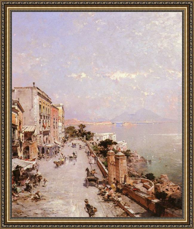 Framed Franz Richard Unterberger a view of posilippo, naples painting