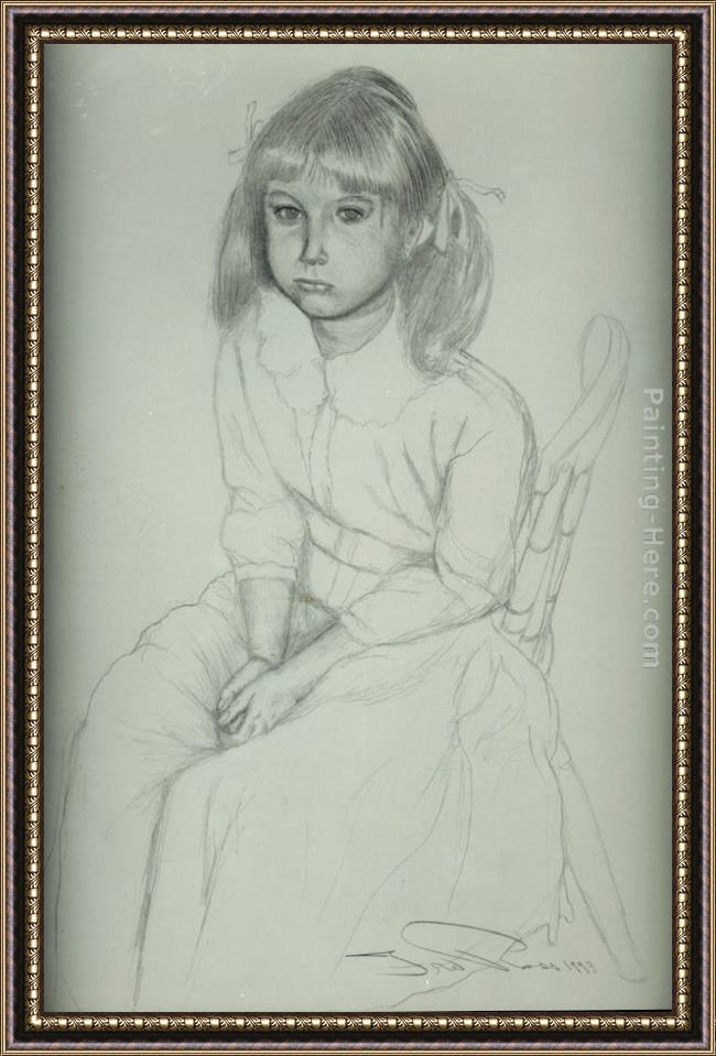 Framed Fred Ross artist's daughter at 10 years of age painting