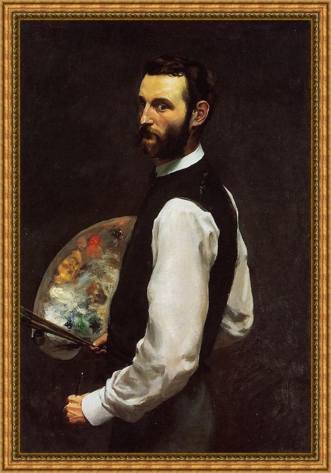 Framed Frederic Bazille self-portrait with palette painting