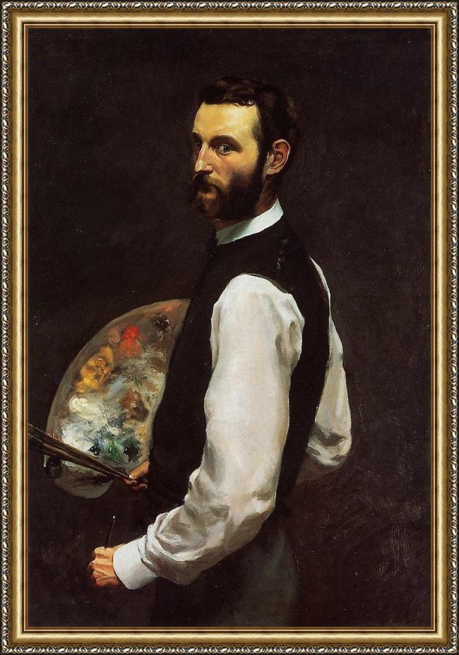 Framed Frederic Bazille self-portrait with palette painting