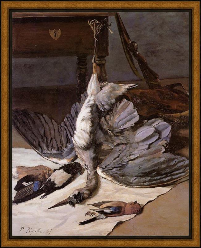 Framed Frederic Bazille still life with heron painting