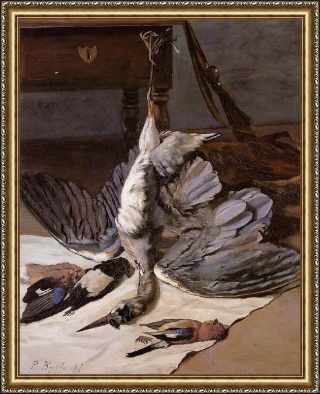 Framed Frederic Bazille still life with heron painting