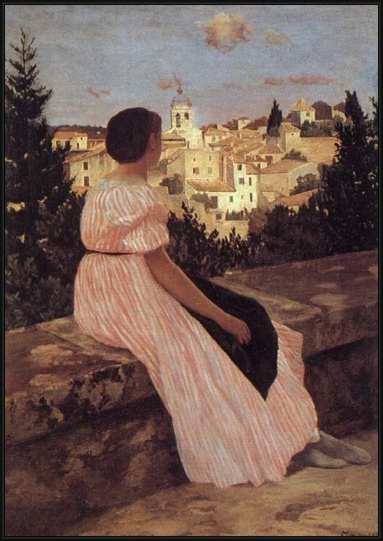 Framed Frederic Bazille the pink dress painting