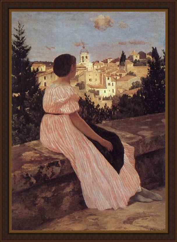 Framed Frederic Bazille the pink dress painting