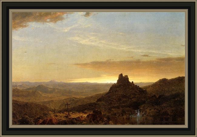 Framed Frederic Edwin Church cross in the wilderness painting