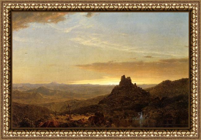 Framed Frederic Edwin Church cross in the wilderness painting
