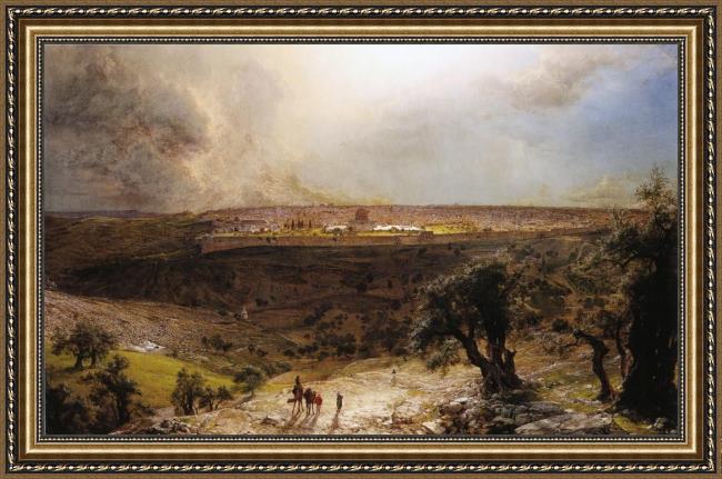 Framed Frederic Edwin Church jerusalem from the mount of olives painting