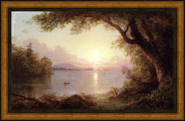 Framed Frederic Edwin Church landscape in the adirondacks painting