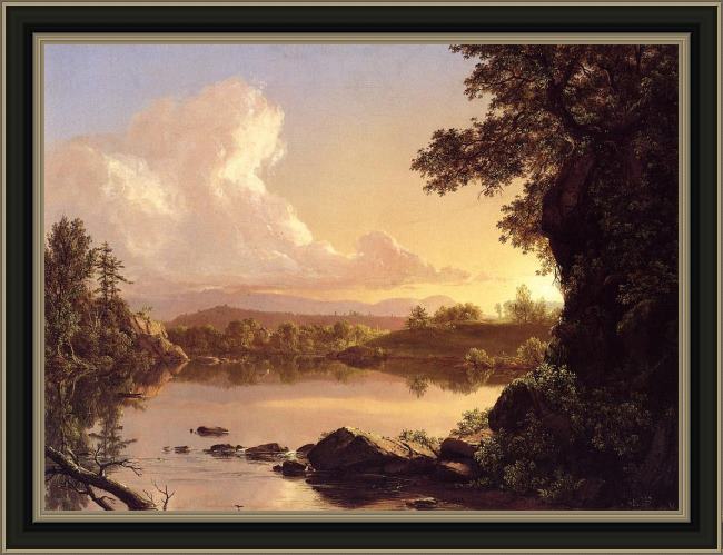 Framed Frederic Edwin Church scene on the catskill creek, new york painting