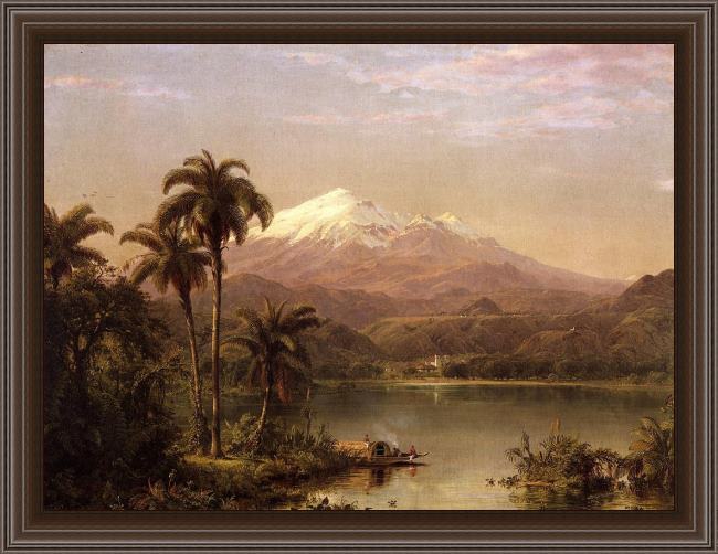 Framed Frederic Edwin Church tamaca palms painting