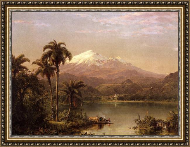 Framed Frederic Edwin Church tamaca palms painting