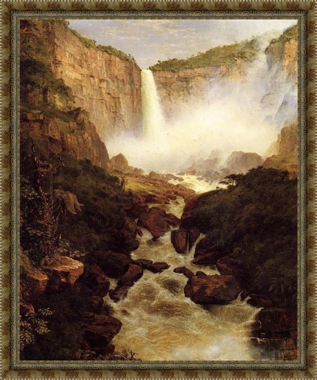 Framed Frederic Edwin Church tequendama falls, near bogota, new granada painting