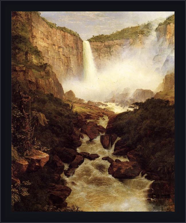 Framed Frederic Edwin Church tequendama falls, near bogota, new granada painting