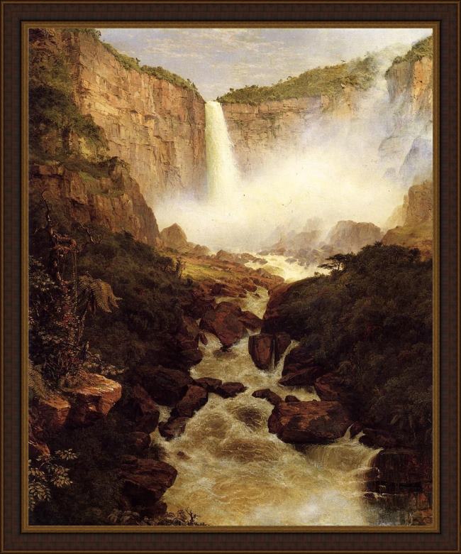 Framed Frederic Edwin Church tequendama falls, near bogota, new granada painting