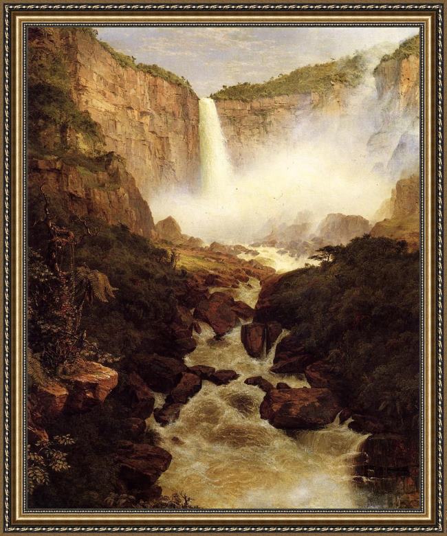 Framed Frederic Edwin Church tequendama falls, near bogota, new granada painting